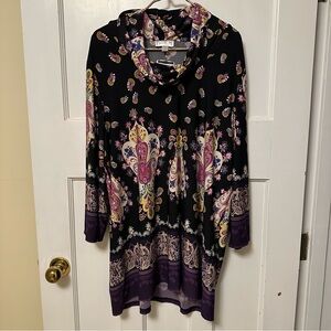 ⭐️ dressbarn 3X Black and Purple Paisley Cowl Neck Tunic